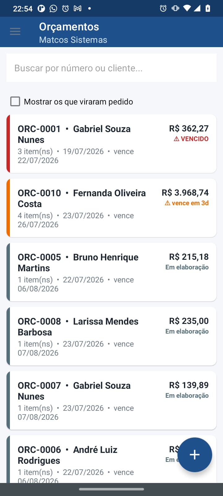 Acompanhe orçamentos com aviso de validade (vencido / vence em breve)
